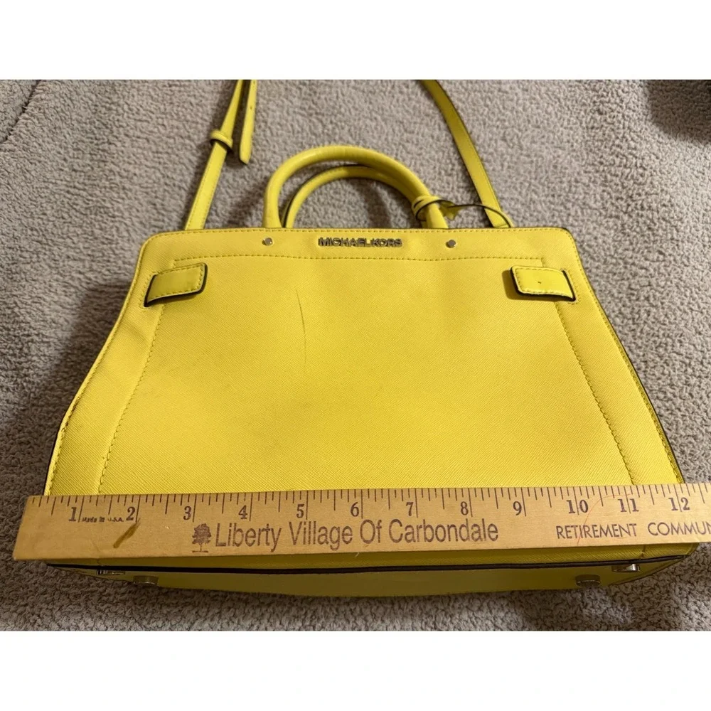 Michael Kors Leather Dillon Satchel Yellow Sunflower Purse Tote Crossbody Charm